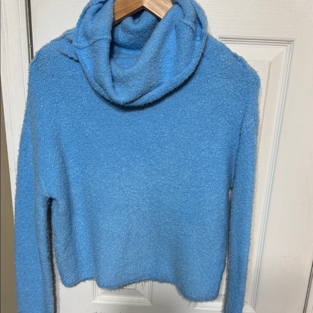 Free People Alpaca Wool Blend Sky Blue Cowl Neck Sweater Size Small